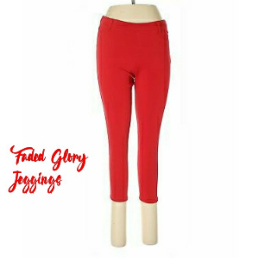 👖Faded Glory red denim jeggings EUC